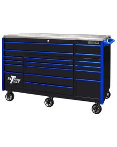 EXTEX7217RCQBKBL image(0) - EXQ Series 72"W x 30"D 17-Drawer Pro Triple Bank Roller Cabinet Black w/ Blue Quick Release Drawer Pulls